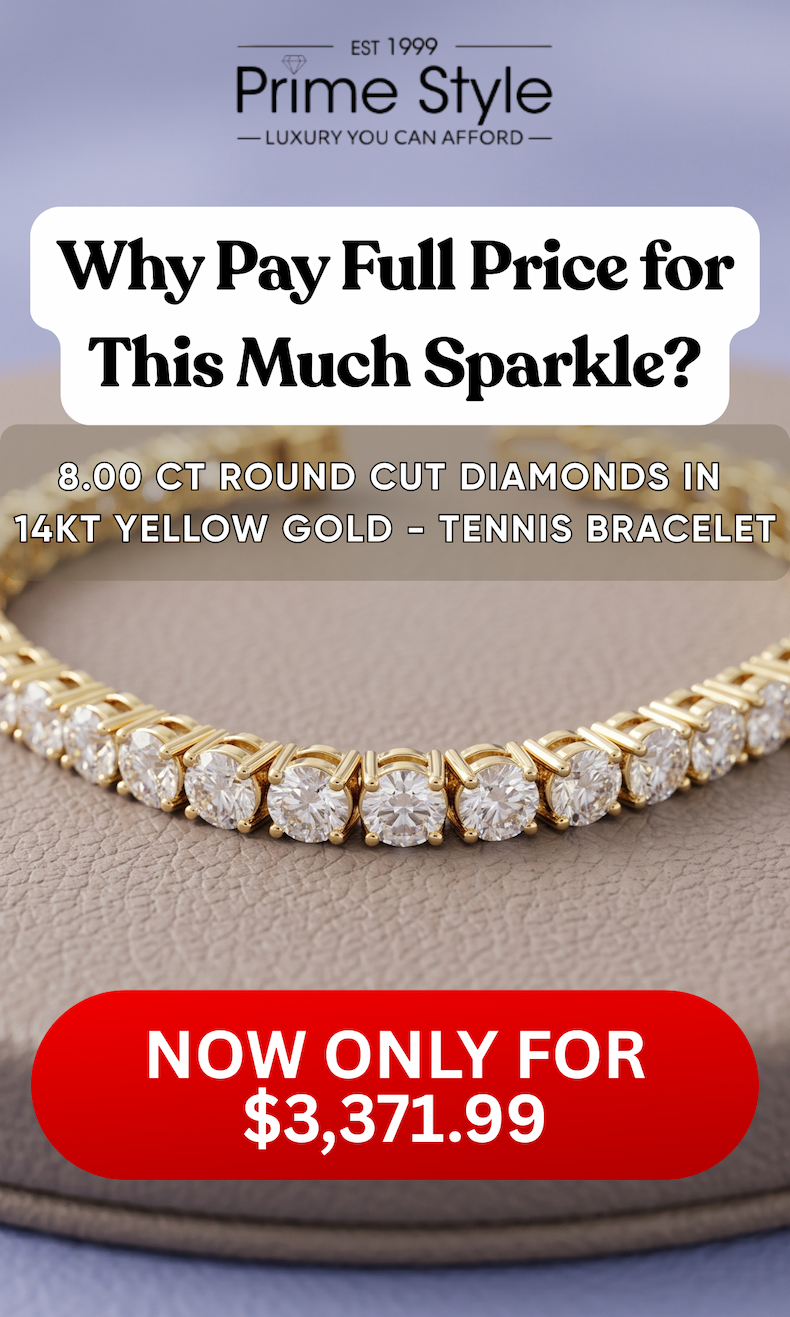 8.00 CT Round Cut Diamonds in 14KT Yellow Gold - Tennis Bracelet