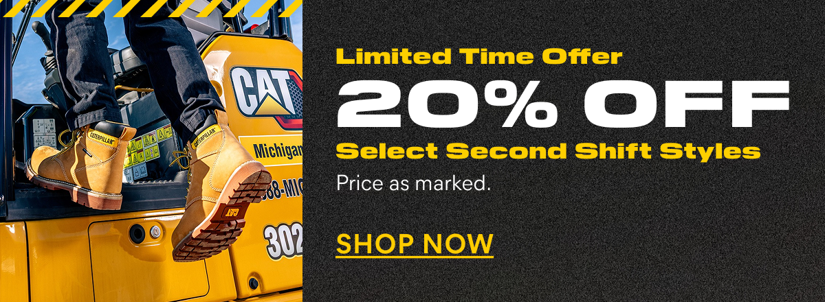 CAT - Limited Time Offer: 20% OFF Select Second Shift Styles, Price as marked. Shop Now Here.