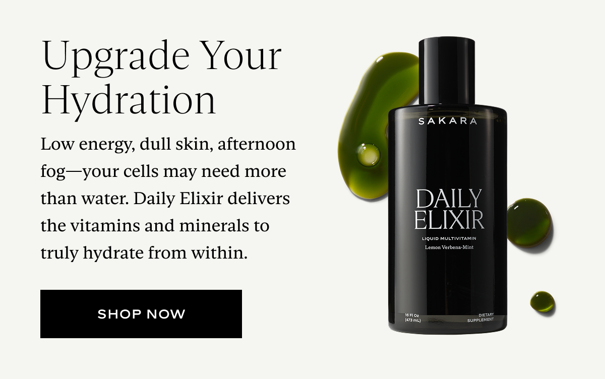Upgrade Your Hydration: Low energy, dull skin, afternoon fog—your cells may need more than water. Daily Elixir delivers the vitamins and minerals to truly hydrate from within.