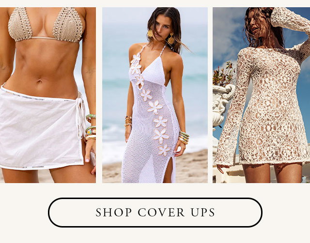 Models wearing white bikini cover ups. Shop cover ups. 