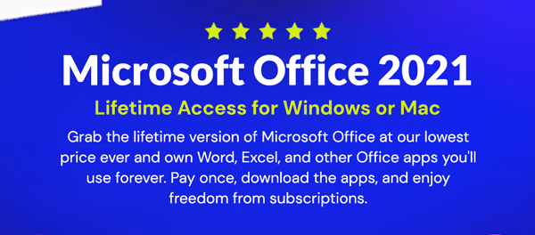 Microsoft Officel 2021 for Windows or Mac: Lifetime License
