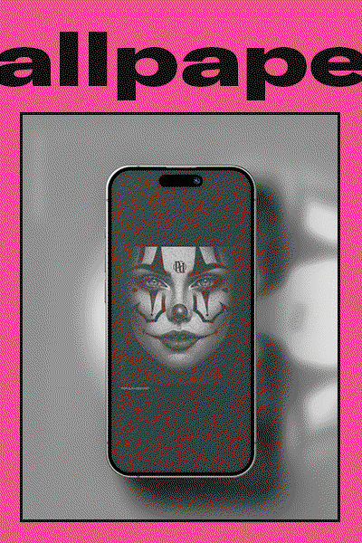 Redeem this Popular Demand digital wallpaper | A black and white photograph of a woman wearing clown makeup