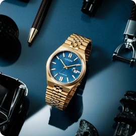 Citizen TSUYOSA 60 Automatic Blue Dial Rose Gold Tone NK0023-57L