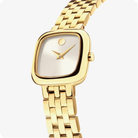Movado Museum Mini Cushion Champagne Dial Yellow Gold Tone 608095