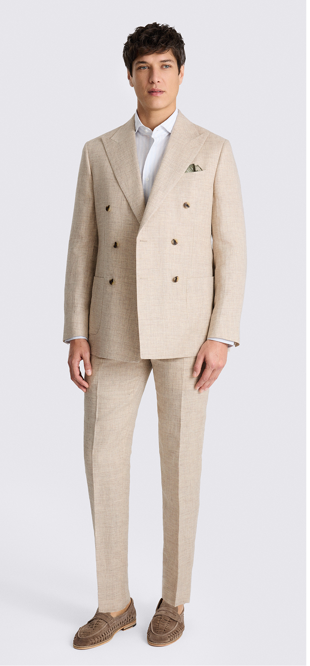 Tailored Fit Neutral Delave Linen Suit