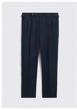 Navy Linen Pleated Trousers