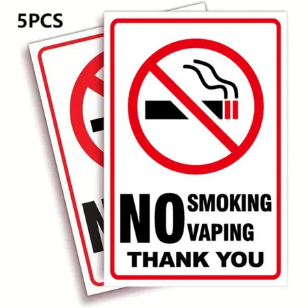 5 Pack No Smoking Vaping Sign Sticker UV Protected Indoor Outdoor Business Safety Signs