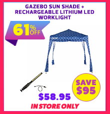 Gazebo Sun Shade + Rechargeable Lithium LED Worklight