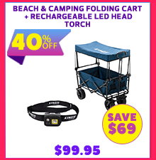 Beach & Camping Folding Cart + Rechargeable LED Head Torch