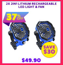 2x 2in1 Lithium Rechargeable LED Light & Fan