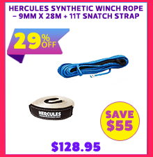 Hercules Synthetic Winch Rope - 9mm x 28m + 11T Snatch Strap