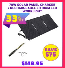 70W Solar Panel Charger + Rechargeable Lithium LED Worklight