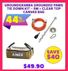 GroundGrabba Grounded Paws Tie Down Kit - 5m + Clear Top Canvas Bag