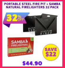 Portable Steel Fire Pit + SAMBA Natural Firelighters 32 Pack