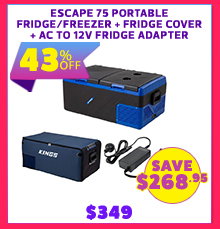 Escape 75 Portable Fridge/Freezer + Escape 75 Fridge Cover + AC to 12V Fridge Adapter