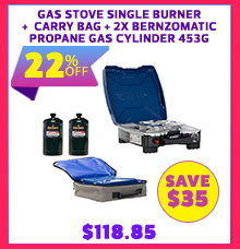 Gas Stove Single Burner + Gas Stove Single Burner - Carry Bag + 2x Bernzomatic Propane Gas Cylinder 453G