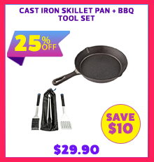 Cast Iron Skillet Pan + BBQ Tool Set