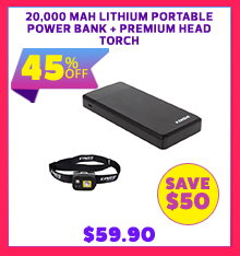 20000 mAH Lithium Portable Power Bank + Premium Head Torch