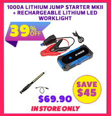 1000A Lithium Jump Starter MKII + Rechargeable Lithium LED Worklight