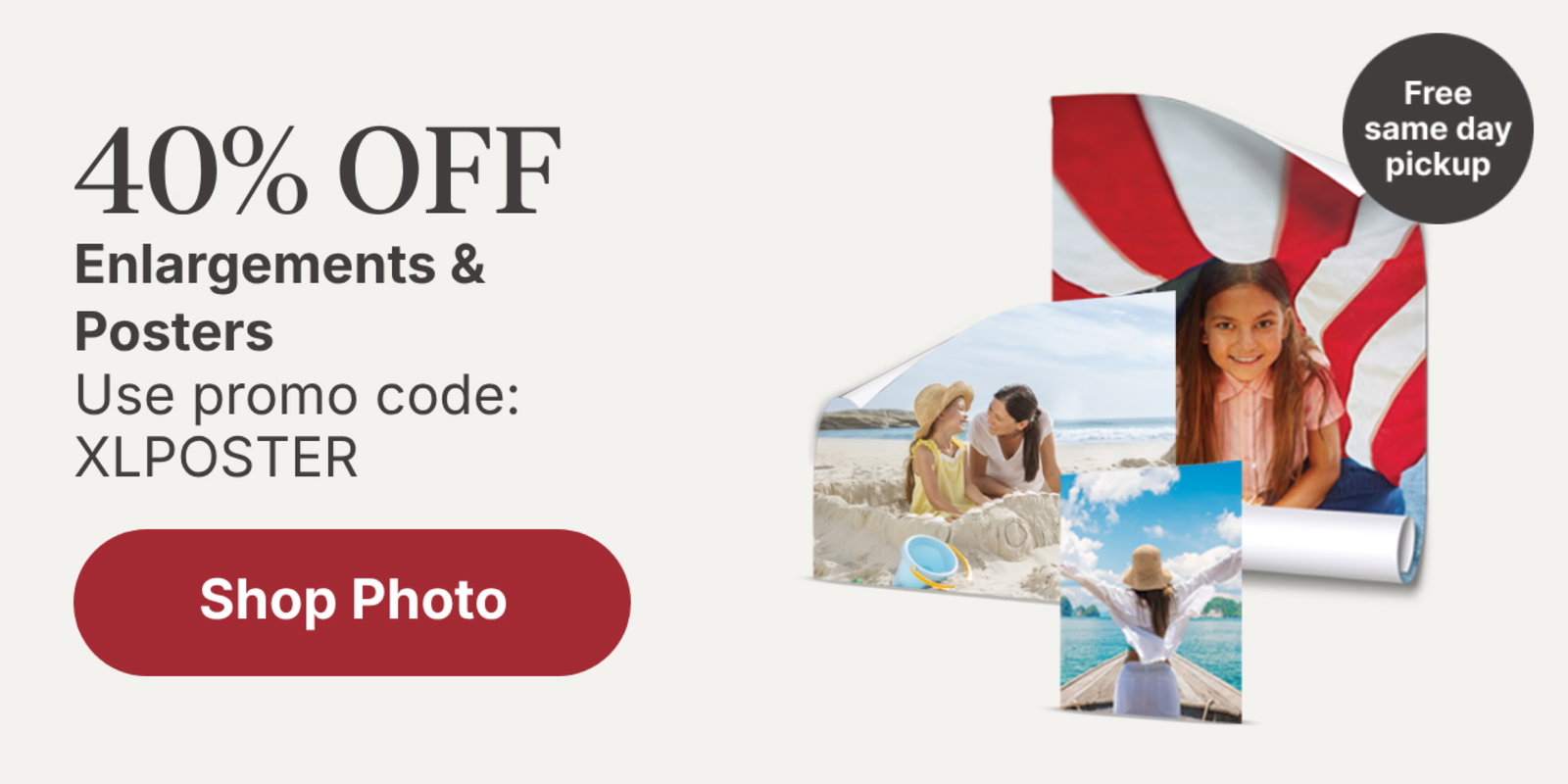 40% OFF Enlargements & Posters