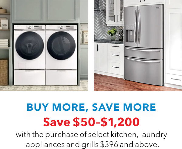 Abt Buy More Save More $1,200 Buy More Save More: Receive $50-$1,200 Visa prepaid card via online rebate when you purchase qualifying kitchen/laundry appliances and grills.