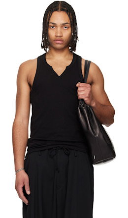 Black Single Jersey V Neck Tank Top - YOHJI YAMAMOTO