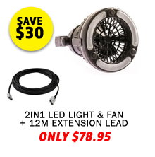 2in1 LED Light & Fan + 12m Extension Lead