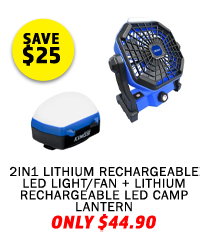 2in1 Lithium Rechargeable LED Light/Fan + Lithium Rechargeable LED Camp Lantern