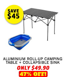 Aluminium Roll-Up Camping Table + Collapsible Sink