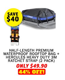 Half-Length Premium Waterproof Rooftop Bag + Hercules Heavy Duty 3m Ratchet Strap (2 pack)