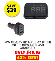 GPS Heads Up Display (HUD) Unit + 85W USB Car Charger
