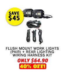 Flush Mount Work Lights (Pair) + Rear Lighting Wiring Harness Kit