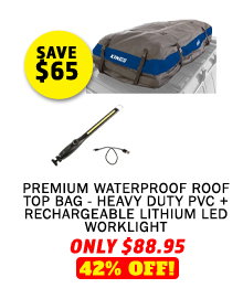 Premium Waterproof Roof Top Bag - Heavy Duty PVC + Rechargeable Lithium LED Worklight