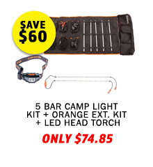Complete 5 Bar Camp Light Kit + Orange LED Camp Light Extension Kit + Illuminator LED Head Torch
