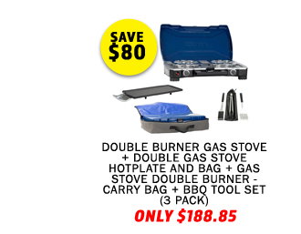 Double Burner Gas Stove + Double Gas Stove Hotplate and Bag + Gas Stove Double Burner - Carry Bag + BBQ Tool Set (3 Pack)