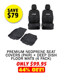 Premium Neoprene Seat Covers (Pair) + Deep Dish Floor Mats (4 Pack)