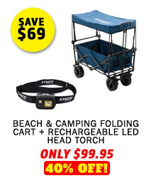 Beach & Camping Folding Cart + Rechargeable LED Head Torch