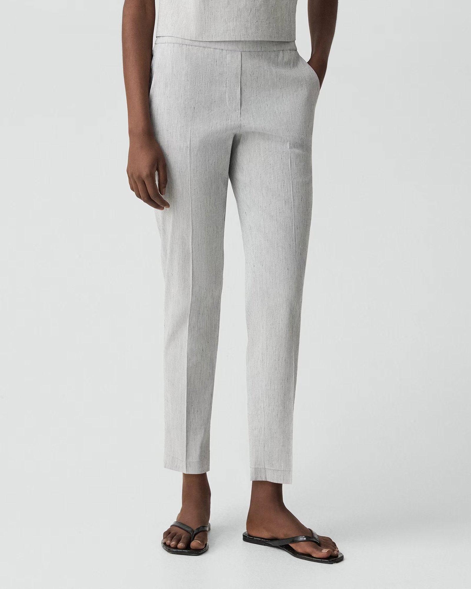 Treeca Pull-On Trousers in Textured Linen