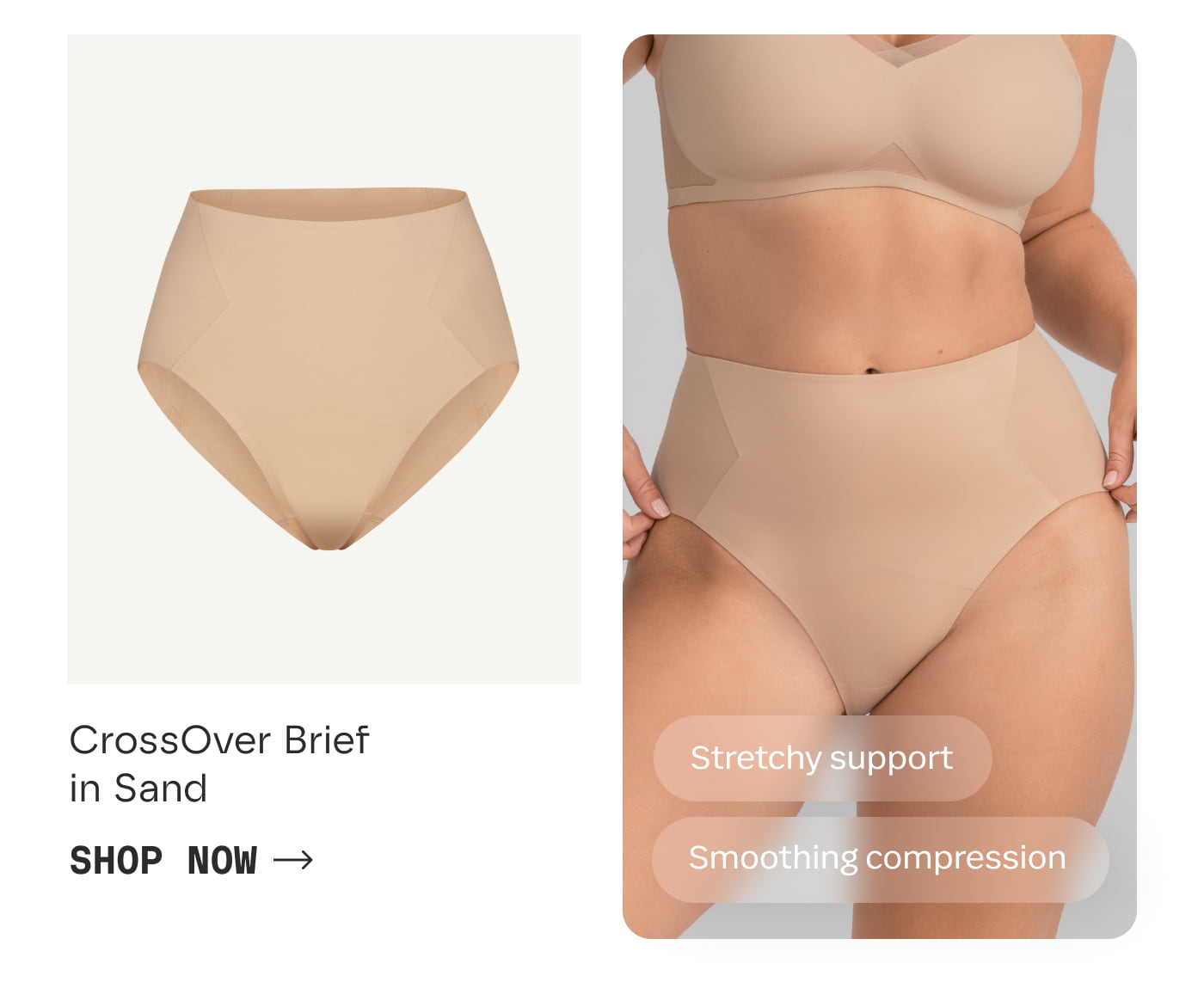 CrossOver Brief in Sand | SHOP NOW | Stretchy support | Smoothing compression