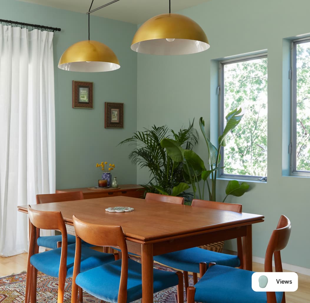 Dining room featuring blue-green paint color Views
