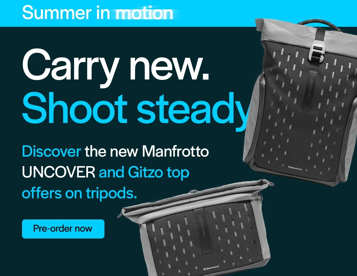 Carry new. Shoot steady. Discover the new Manfrotto UNCOVER and Gitzo top offers on tripods.