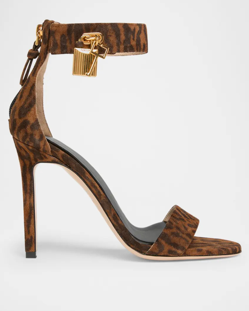 Tom Ford Padlock 85mm Leopard Print Suede in Brown at Century 21 NYC
