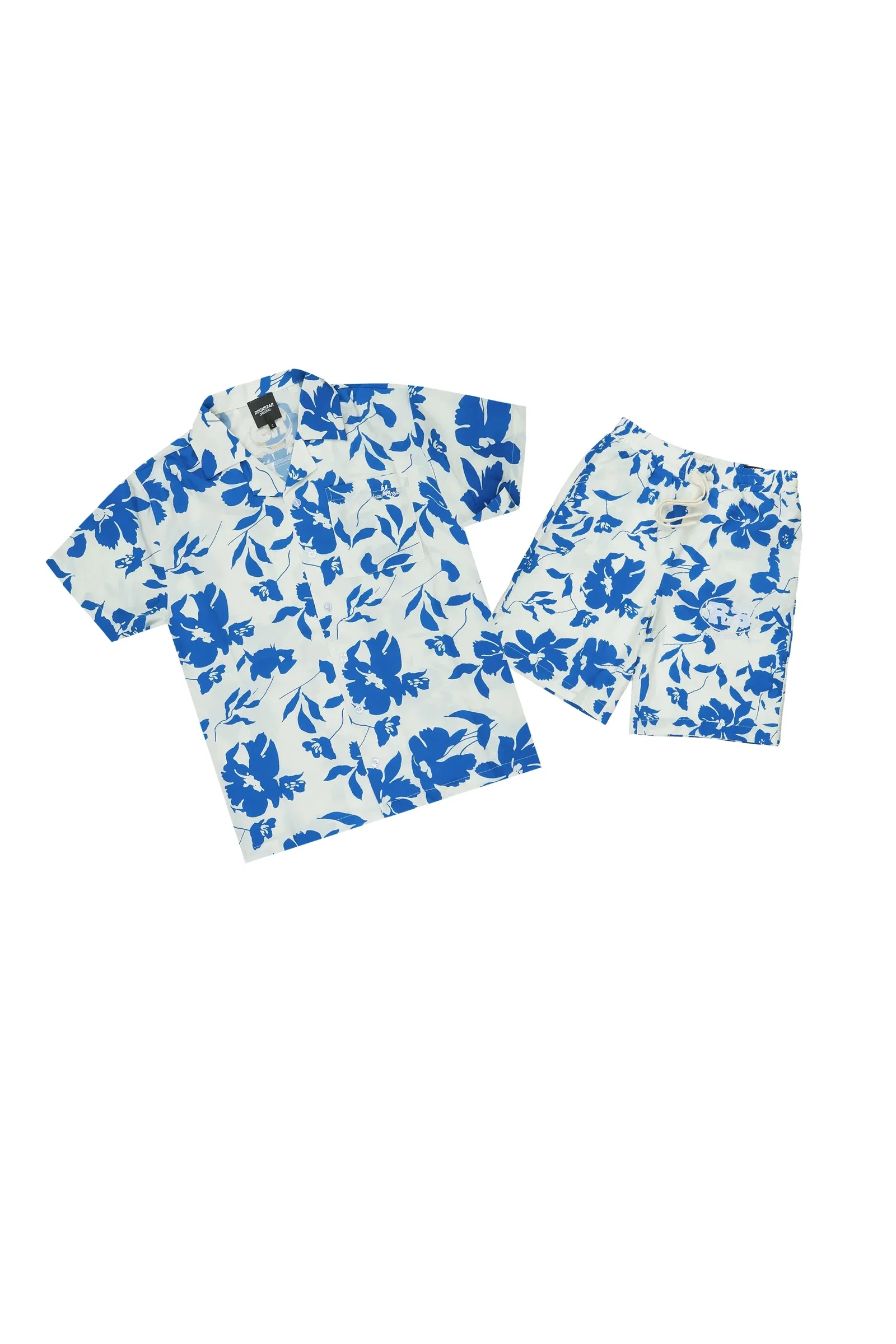 Image of Boys Puka Blue/Cream Button Down Shirt/Short Set
