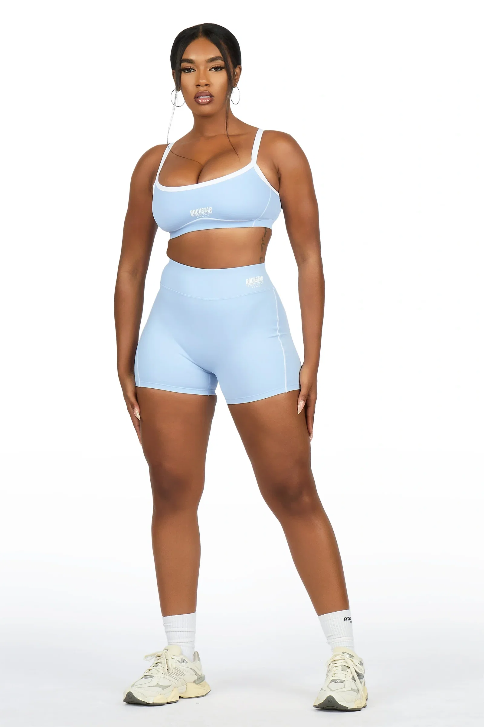 Image of Afshana Light Blue Tank Active Bike Short Set