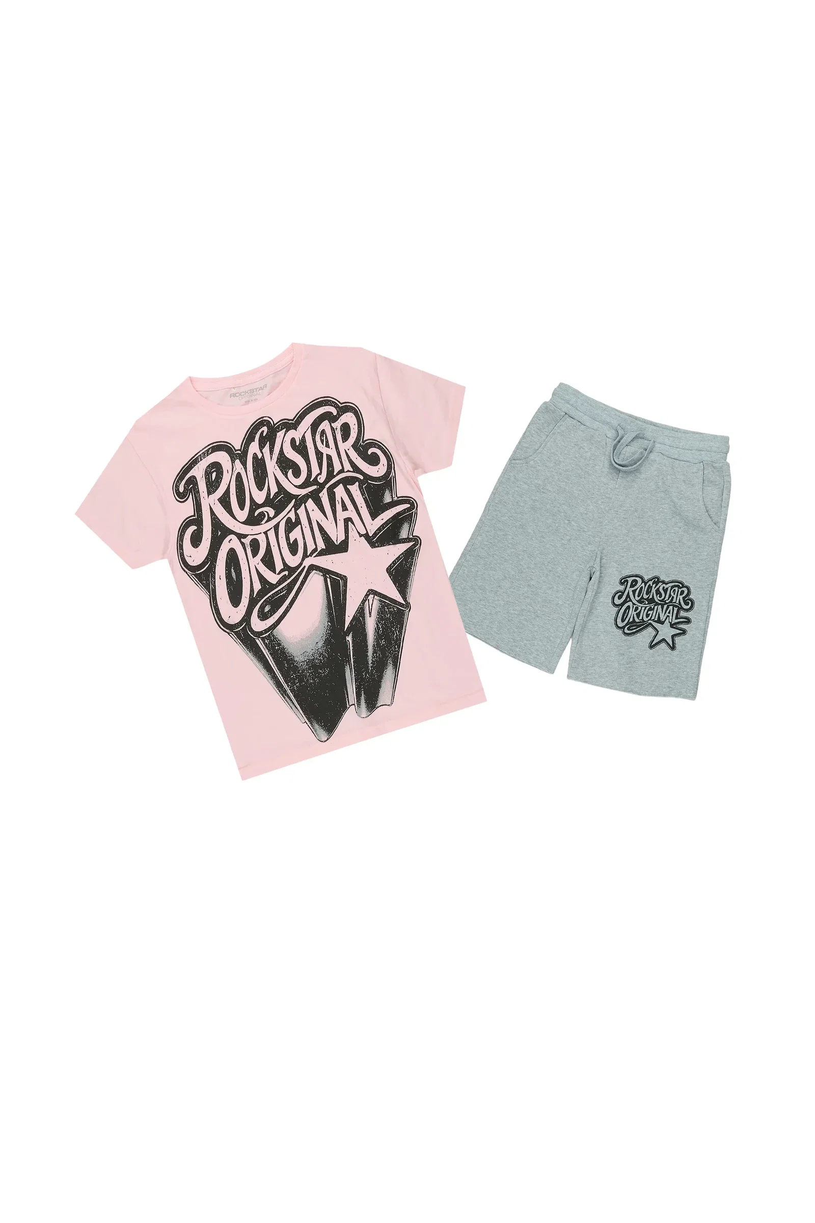 Image of Girls Zayda Pink/Grey T-Shirt Short Set