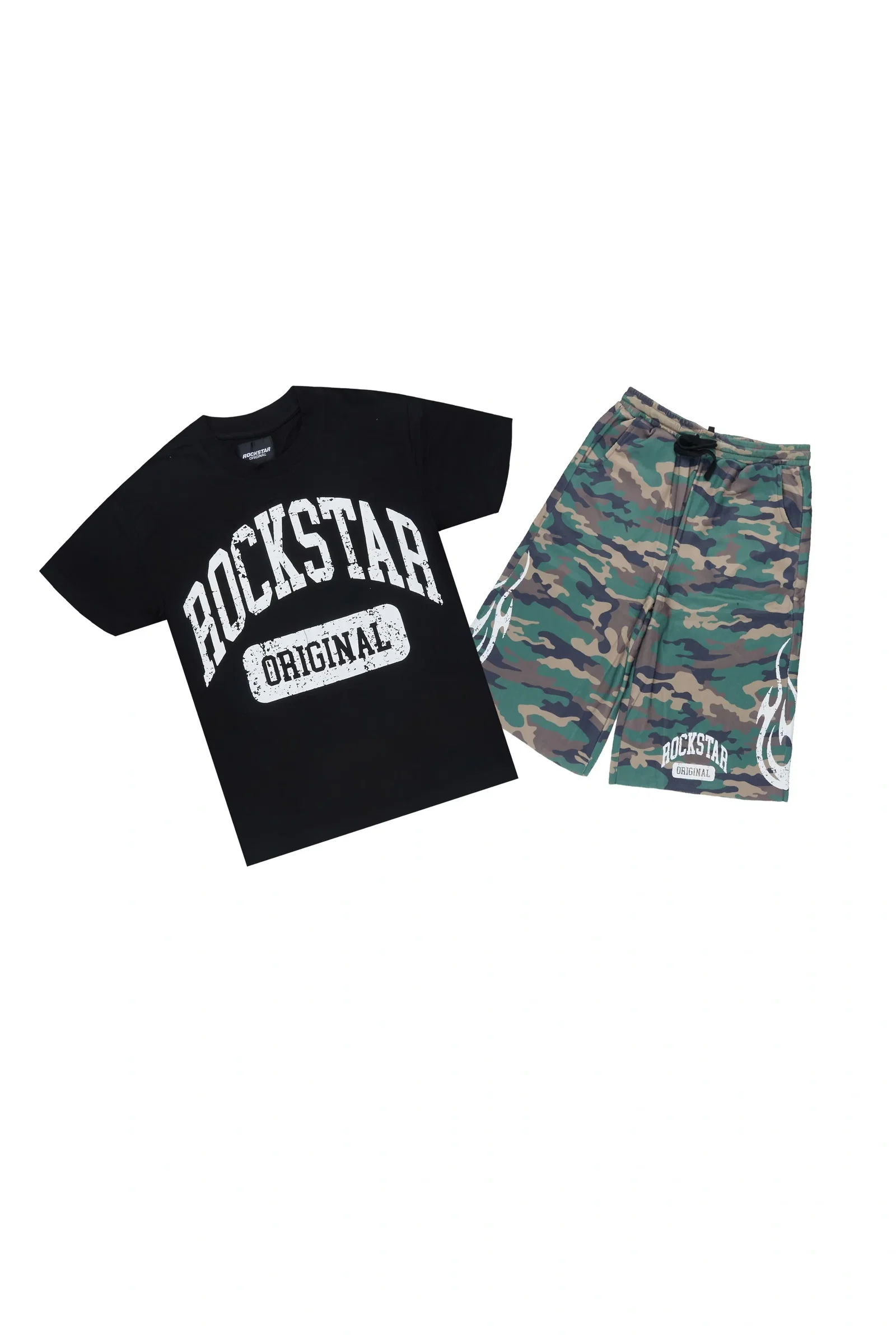 Image of Boys Member Black Camo Oversized T-Shirt/Short Set