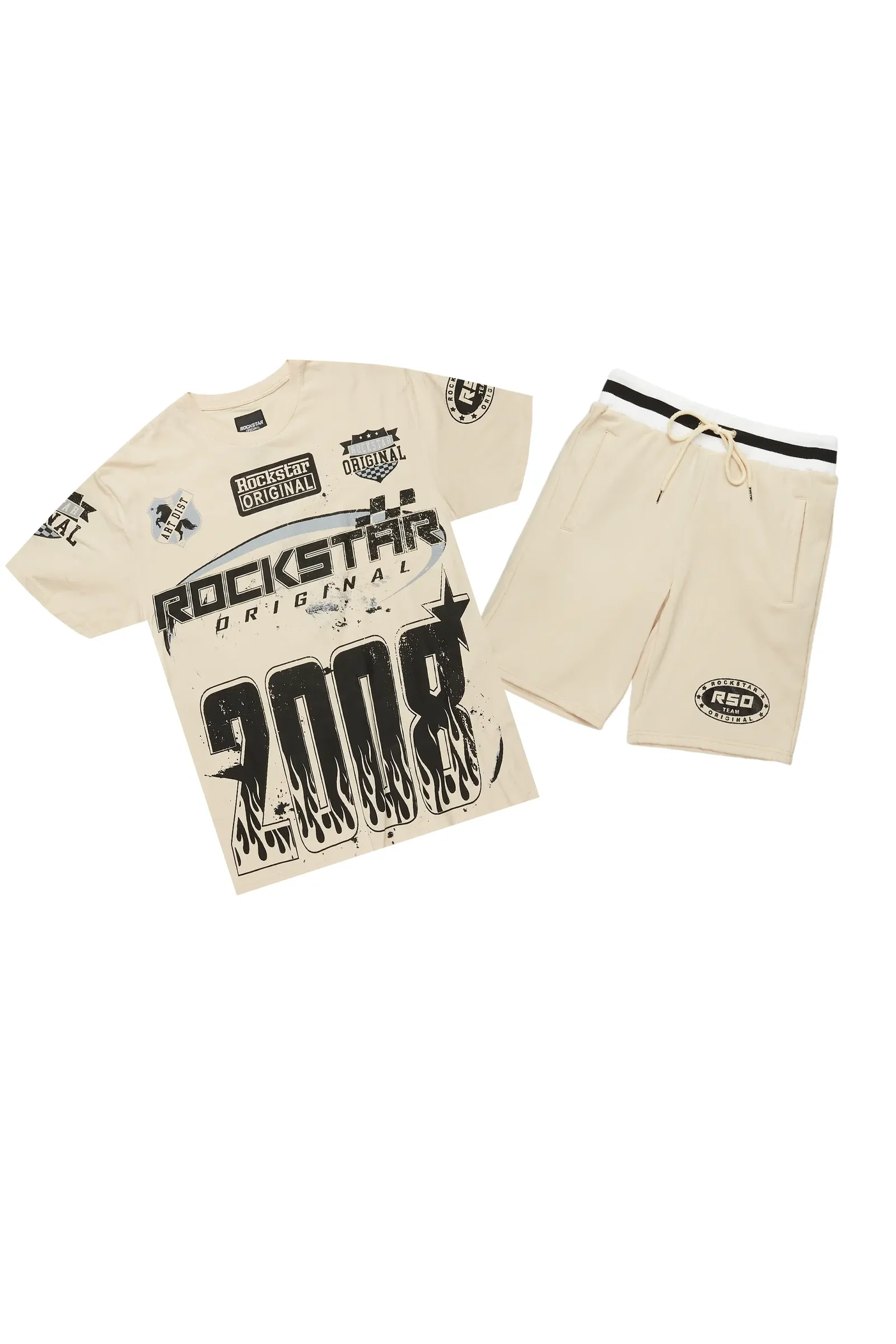Image of Amos Beige Graphic T-Shirt Short Set