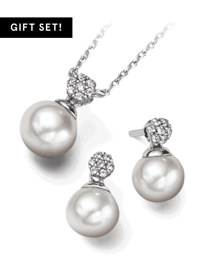 Cultured Pearl & White Sapphire Necklace & Drop Earrings Gift Set