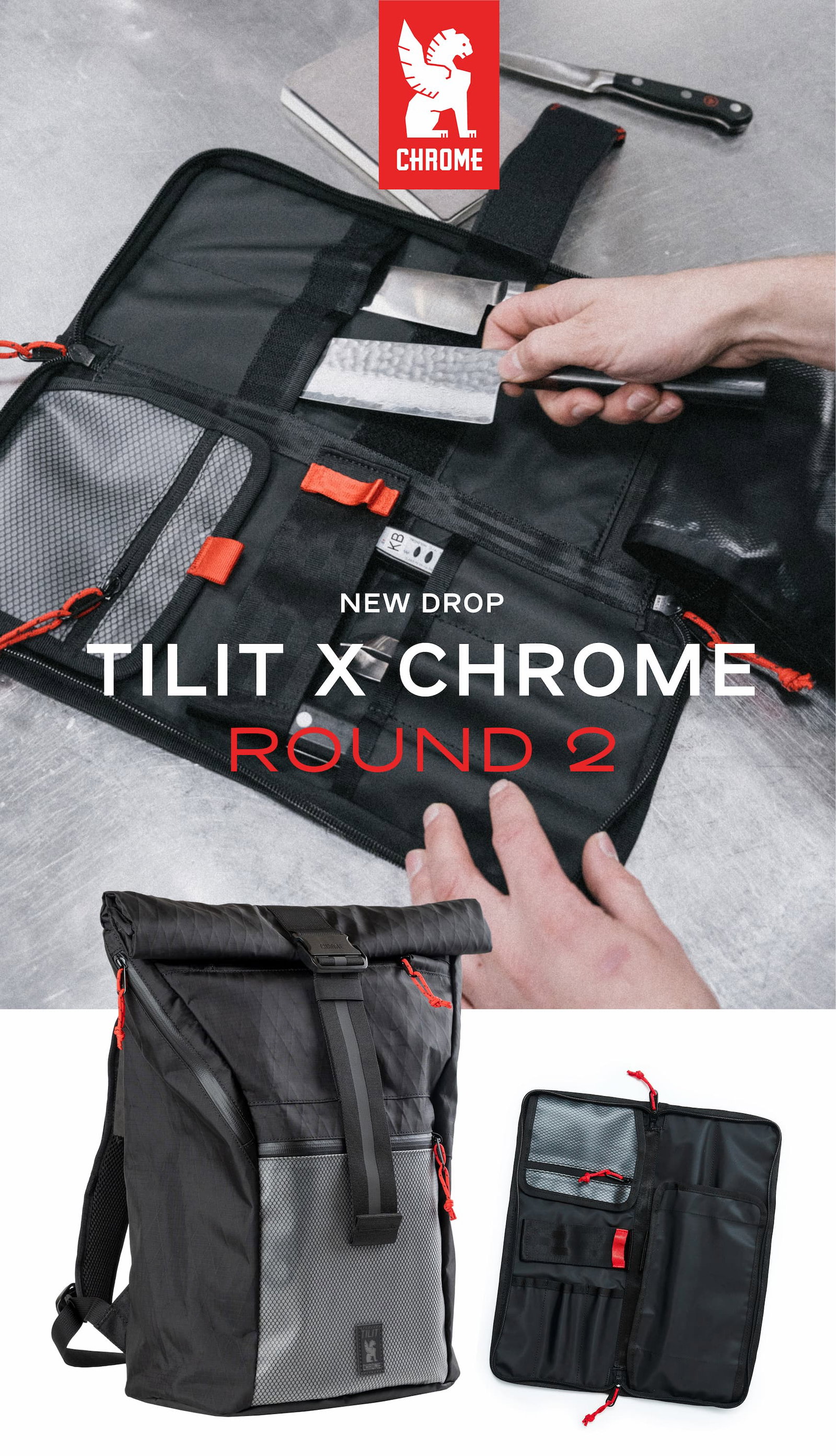 The Tilit Chef Pack 29L Backpack with a Knife Roll