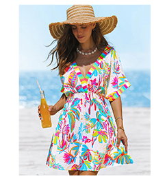 Tropical Print V-Neck Beach Cover-Up Dress